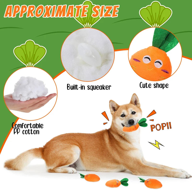 Squeaky Carrot Plush Dog Toy for Small & Medium Dogs