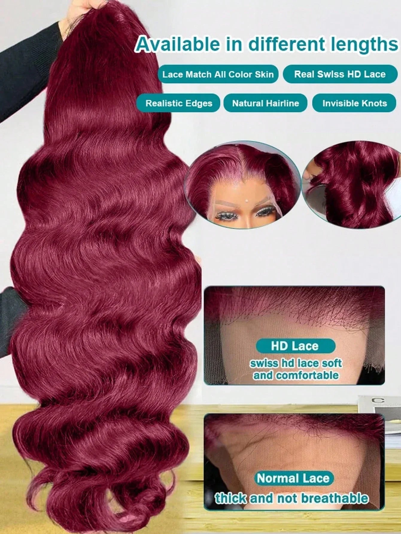 30 32 Inch Burgundy Wig Human Hair 250 Density 99j 13x4 Hd Body Wave Lace Front Wigs Pre Plucked
