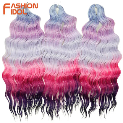 Anna 24 Inch Synthetic Hair Water Wave Braiding Extensions Ombre Blonde Deep Afro Curl Twist Crochet