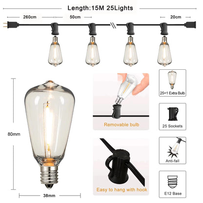 St38 String Lights Outdoor Garland Connectable Shatterproof Waterproof Plastic Led Bulb Dimmable