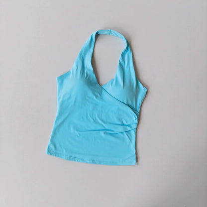 Women's Halter Neck Yoga Sports Bra – V-Neck Fitness Crop Top