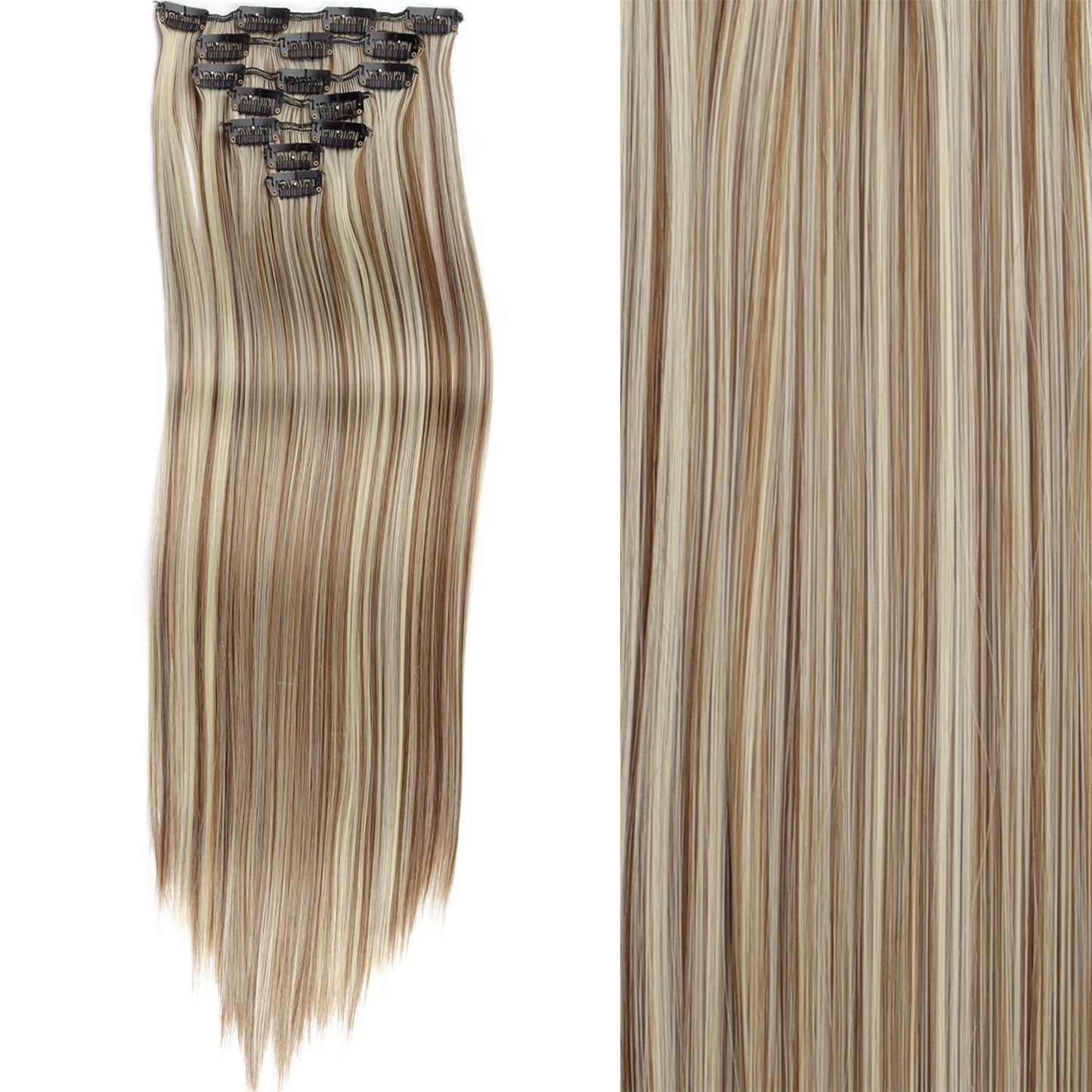 Clip-In Hair Extensions 7pcs 16 Clips Wavy Synthetic 24 Inch
