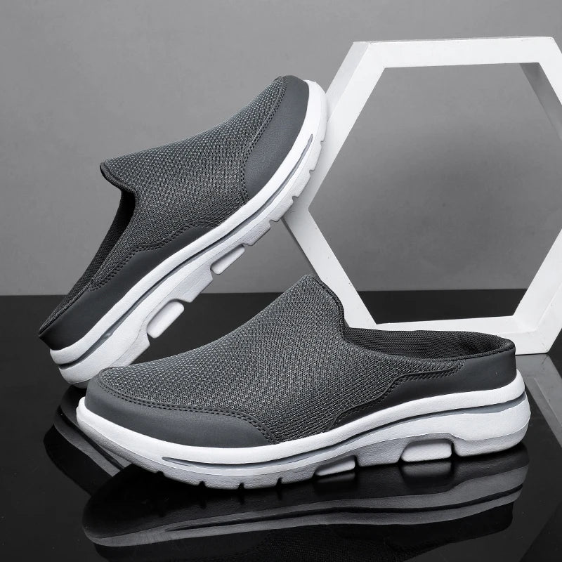 Men's Breathable Mesh Slip-On Mules – Thick Sole Indoor Outdoor Slides