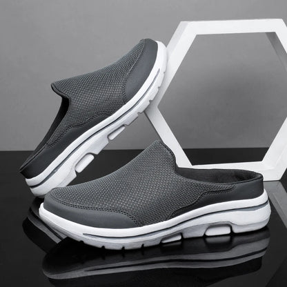 Men's Breathable Mesh Slip-On Mules – Thick Sole Indoor Outdoor Slides