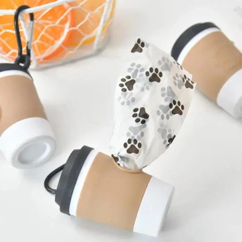 Dog Poop Bag Dispenser – Coffee Cup Design with Carabiner Clip