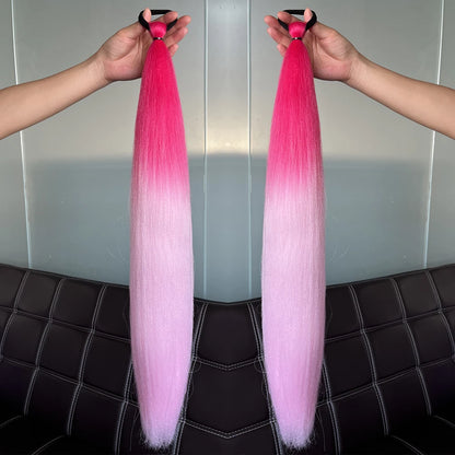 Synthetic Colorful Ponytail Extension 2pcs Long Straight Diy Braided Pony Tail Hairpiece Rubber Band