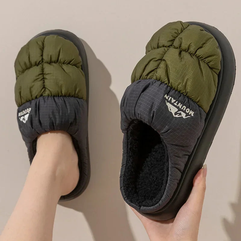 Long Plush Thick Warm Winter Slippers Women Waterproof Down Outdoor Unisex Mix Color Non Slip Cotton