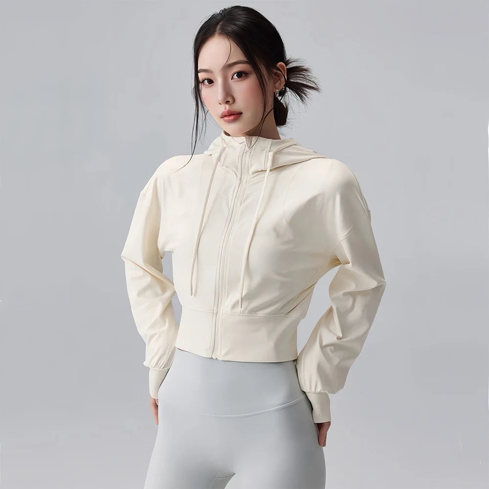 Women's Cropped Hooded Running Jacket – Zip-Up Activewear