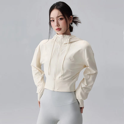 Women's Cropped Hooded Running Jacket – Zip-Up Activewear
