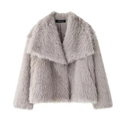 Women's Faux Fur Jacket – Fluffy Oversized Collar Warm Coat