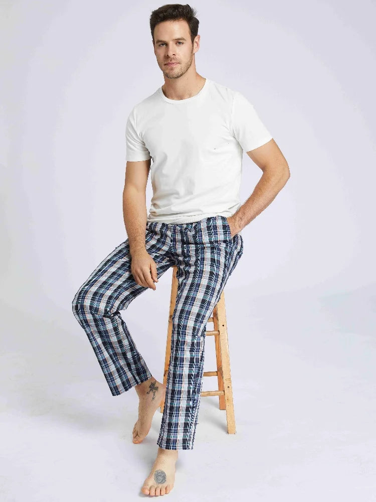 Men's Checked Cotton Pajama Pants with Pockets