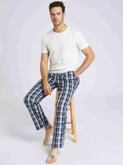 Men's Checked Cotton Pajama Pants with Pockets