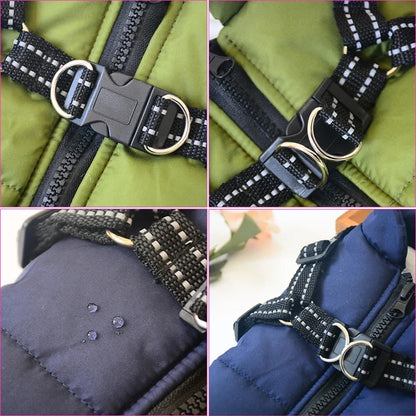 Waterproof Dog Winter Jacket with Built-In Harness – Warm Padded Coat for Large Dogs