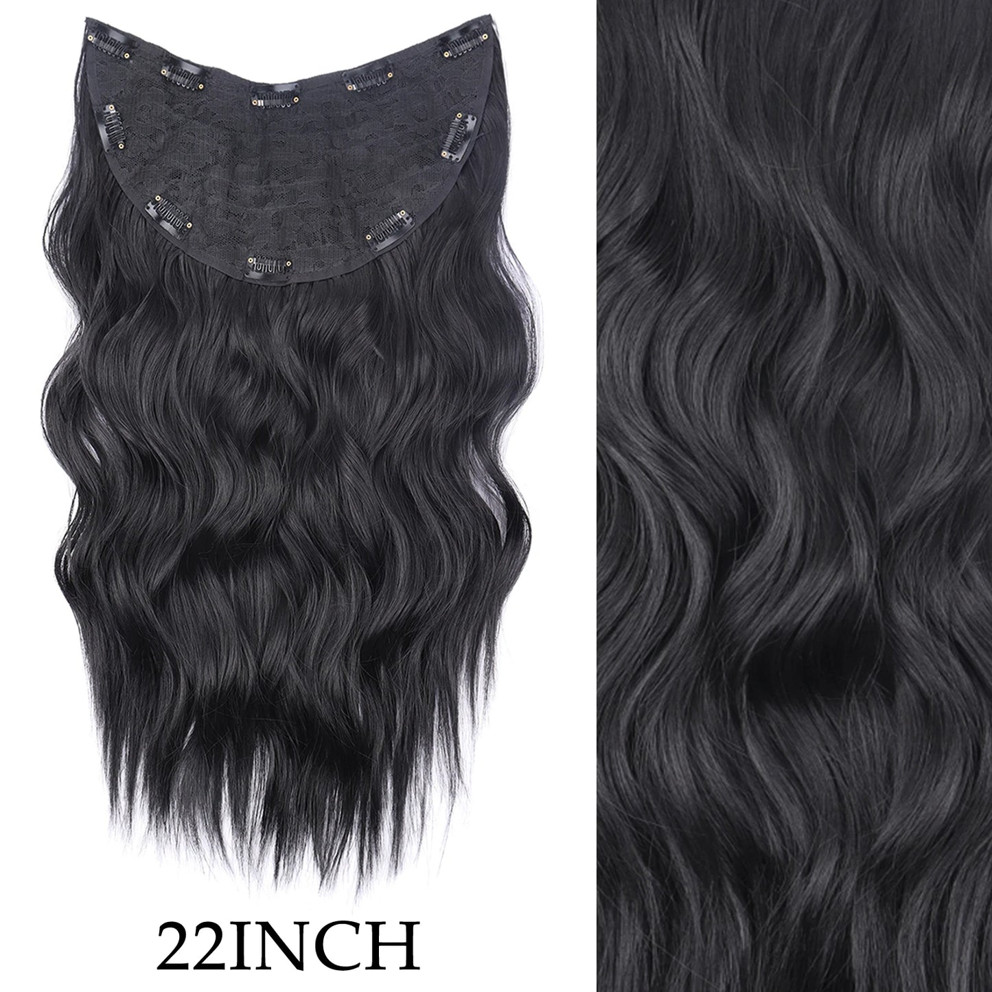 Clip-In Hair Extensions 7pcs 16 Clips Wavy Synthetic 24 Inch