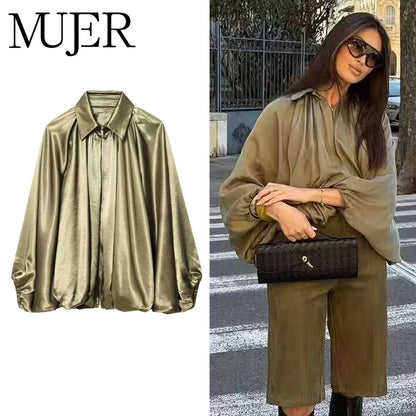 Oversized Ruched Bomber Jacket for Women