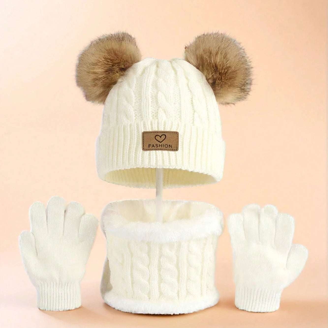 Kids Winter Hat Scarf Gloves Set – 3-Piece Knit Pom Pom Beanie