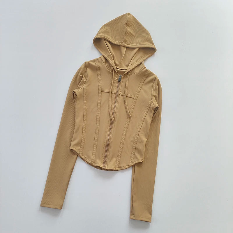Women's Zip-Up Hoodie Jacket – Slim Fit Quick-Dry Sports Running Top