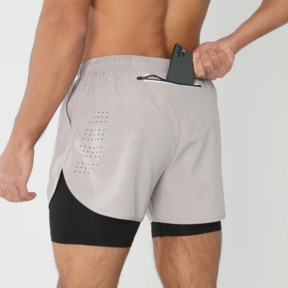 Men's 2-in-1 Running Shorts – Quick Dry Gym Workout Training Shorts with Zip Pocket