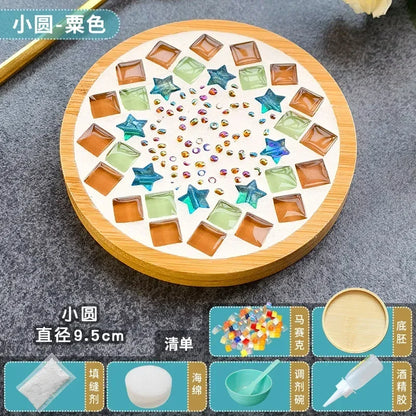 DIY Mosaic Coaster Kit – Handmade Bamboo Cup Mat with Glass Tiles
