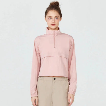 Women's Long Sleeve Athletic Jacket – Half-Zip Crop Top
