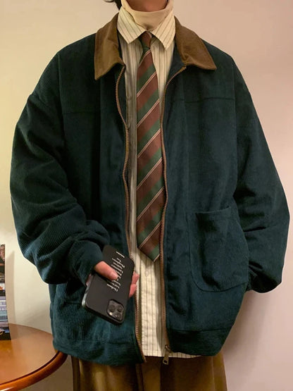 Vintage Men's Oversized Zip-Up Jacket – Loose Cargo Streetwear Coat