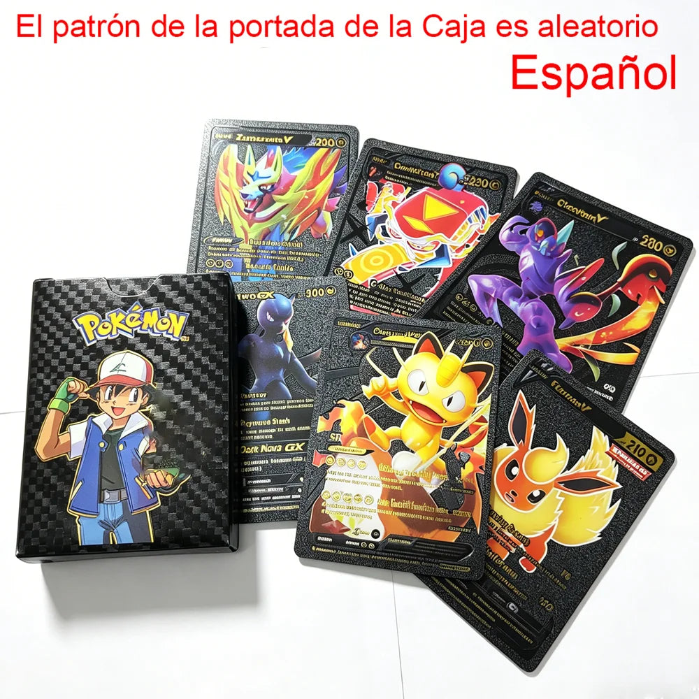 55pcs Pokemon Cards Vmax Gx Gold Foil Flash Box Party Interactive Game English Spanish Colorful
