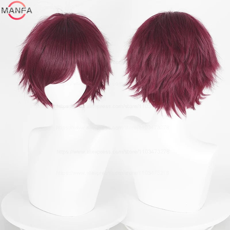 Anime 30cm Short Straight Cosplay Wig Black White Green Brown Purple Blue Gray Red Gold Man Women