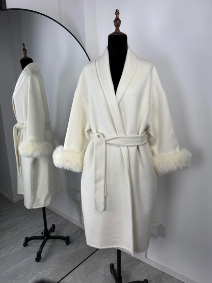 Women's Fox Fur Woolen Short Coat – Double-Sided Wool