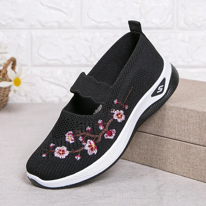 Women's Embroidered Slip-On Sneakers – Breathable Chunky Sole Casual Shoes