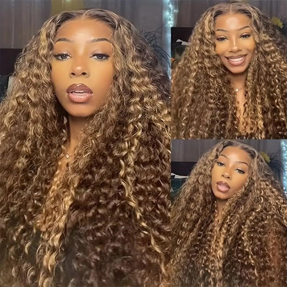 Honey Blonde Ombre Highlight Lace Front Wig Human Hair 13x4 Deep Wave Hd Curly