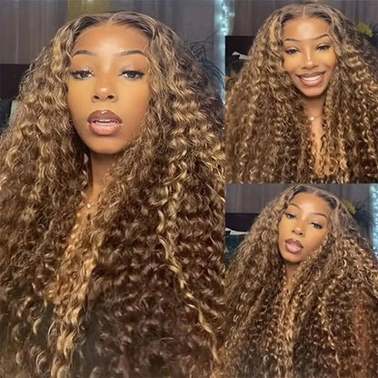 Honey Blonde Ombre Highlight Lace Front Wig Human Hair 13x4 Deep Wave Hd Curly