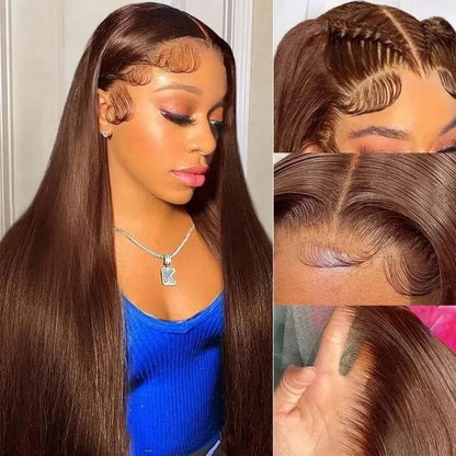 13x4 HD Lace Front Wig Chocolate Brown Bone Straight Human Hair