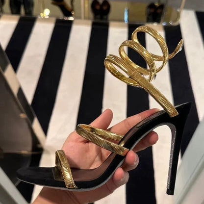 Spiral Wrap Ankle Strap Stiletto Sandals for Women – Open Toe Sexy Heels