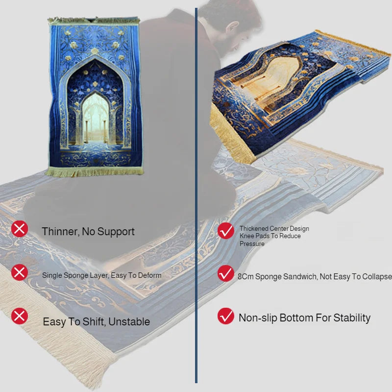 Muslim Prayer Rug with Vintage Mosque Pattern – Soft Velvet Mat