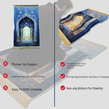 Muslim Prayer Rug with Vintage Mosque Pattern – Soft Velvet Mat