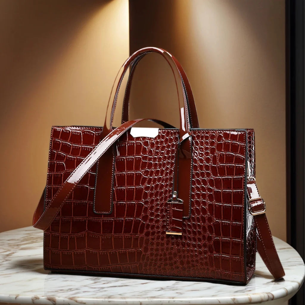 Crocodile Pattern Leather Tote Bag for Women – Large Capacity