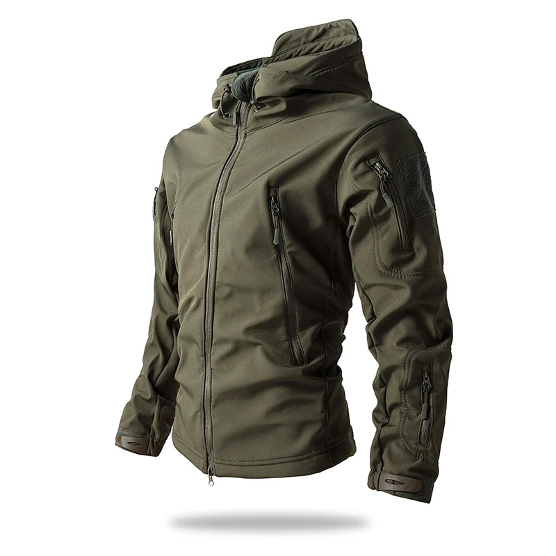 Men's Tactical Soft Shell Jacket – Waterproof Fleece Hooded Coat
