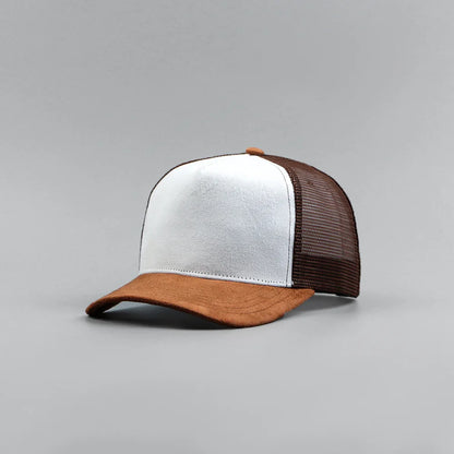 Suede Mesh Trucker Cap – Five-Panel Baseball Hat for Men & Women