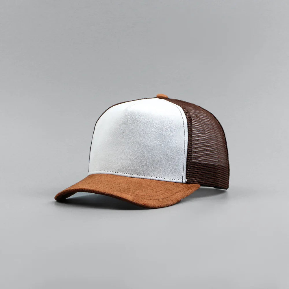 Five-Panel Suede Mesh Trucker Cap – Unisex Baseball Hat