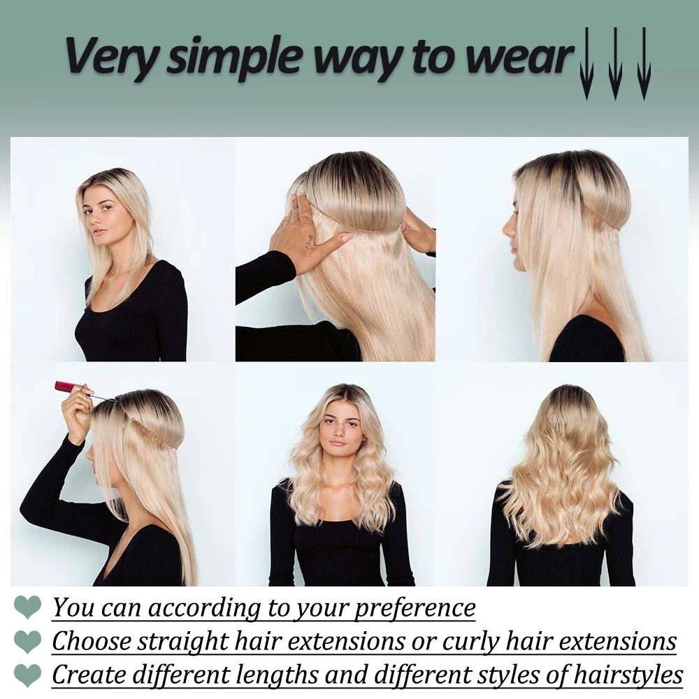 No Clips Natural Hair Extension Synthatic Artificial Long Straight Hairpiece Blonde Black Mixed