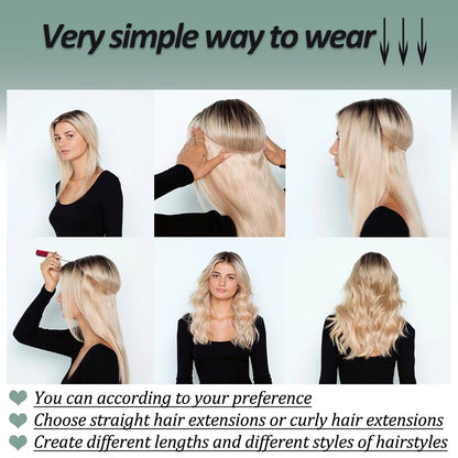 No Clips Natural Hair Extension Synthatic Artificial Long Straight Hairpiece Blonde Black Mixed