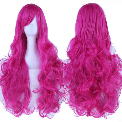 Soowee Curly Long Synthetic Hair Green Wig Hairpiece Pink Black Party Cosplay Wigs Women