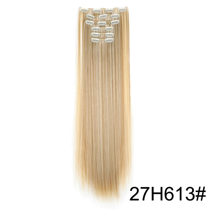 Clip-In Hair Extensions 6-Piece Set Long Straight Synthetic Seamless