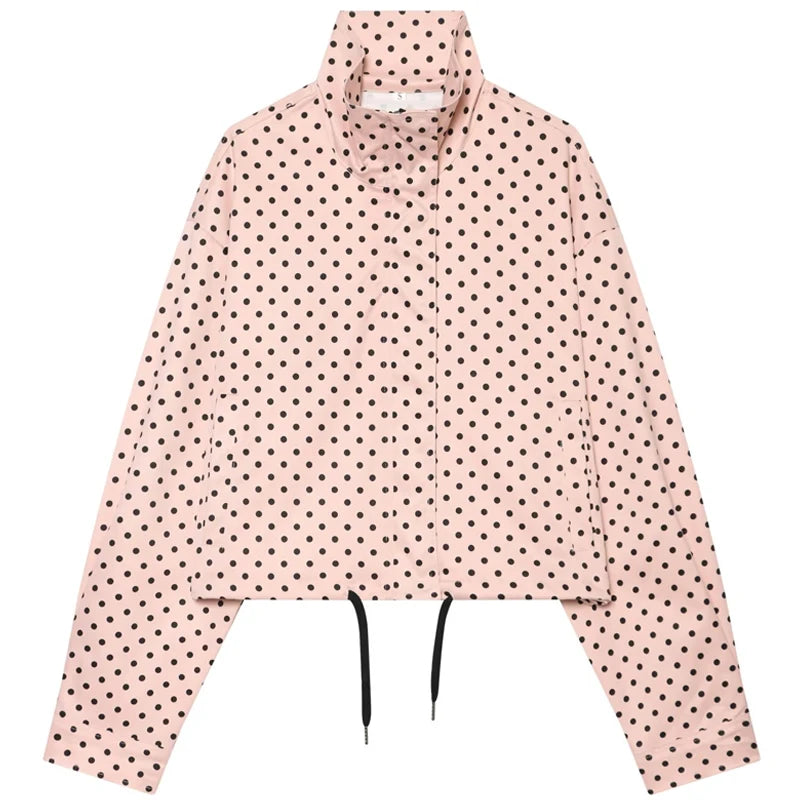 Polka Dot Bomber Jacket & Shorts Set – Women's Oversized Outerwear