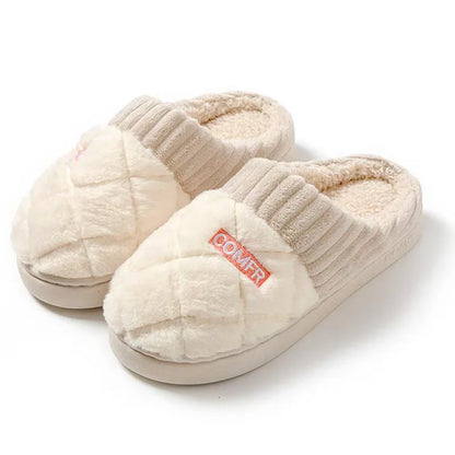 Women S Casual Home Slippers Soft Bottom Plush Anti-Slip Thermal Indoor Winter Men Flats Slip - Soft