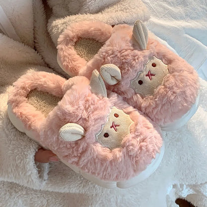 Winter Cartoon Plush Slippers Warm Fluffy Faux Fur Sheep Design Indoor Home Couple Cotton Men Women