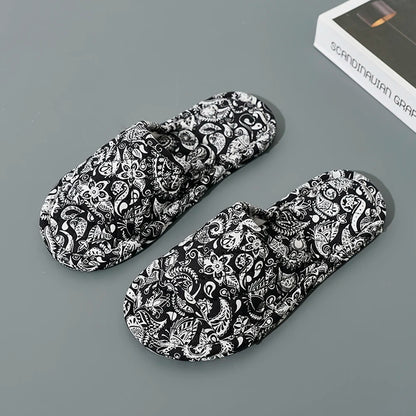 Floral Print Women's Home Slippers – Soft Cotton Anti-Slip Slides