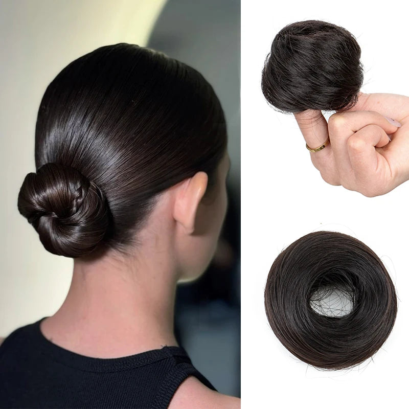 Synthetic Short Straight Hair Bun Chignon Hairpiece Ring Hairstyle Heat-Resistant Easy Wear