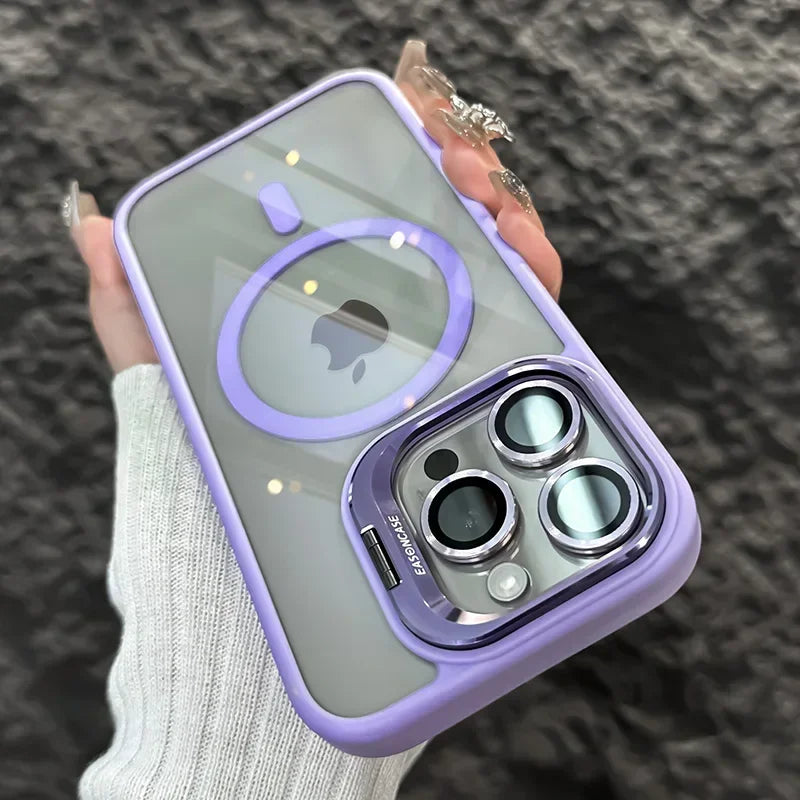 Metal Ring Transparent Shockproof iPhone Case with Camera Lens Protector