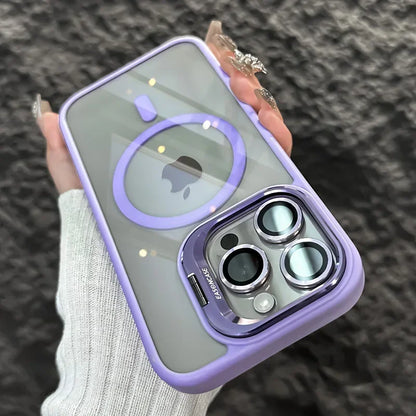 Metal Ring Transparent Shockproof iPhone Case with Camera Lens Protector